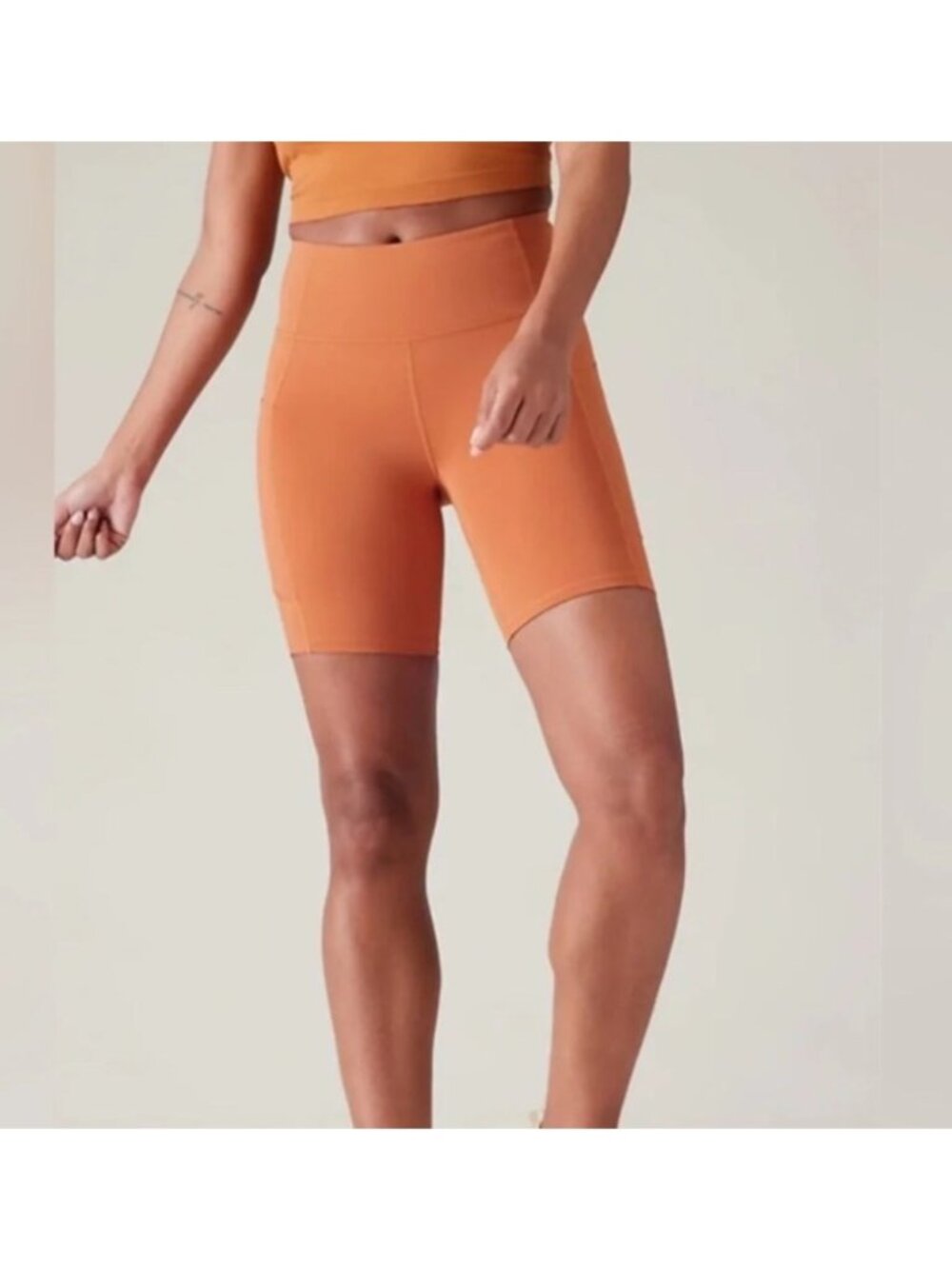 NEW Athleta Ultimate Stash Biker Shorts 7" Orange High-Rise Adjustable Athletic
